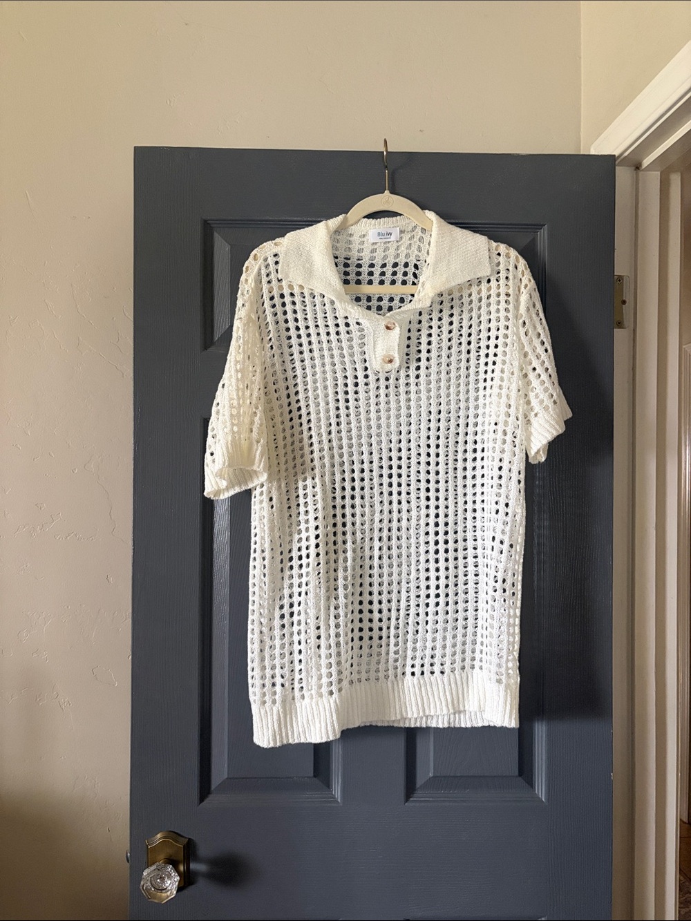 Bluivy Open-Knit Short-Sleeve Coverup - Cream